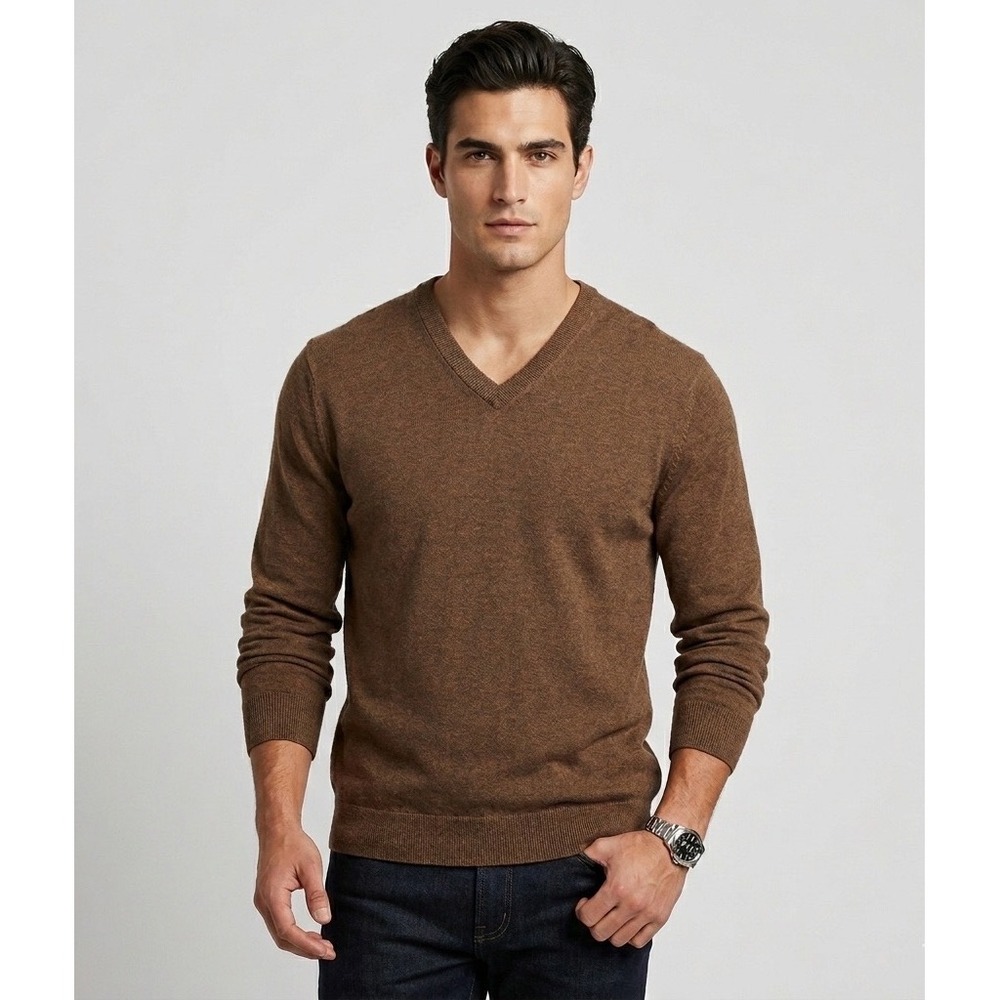 Daniel Cremieux Signature Collection Mens Brown Supima Cotton V-Neck Sweater L